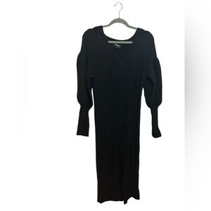 Express Black Balloon Sleeve V-Neck Sweater Midi Dress